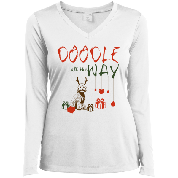Doodle All The Way - Ladies Long Sleeve V-Neck