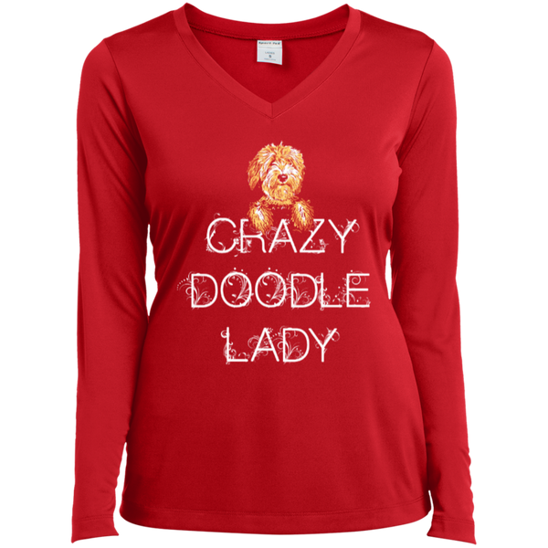 Crazy Doodle Lady - Ladies Long Sleeve V-Neck