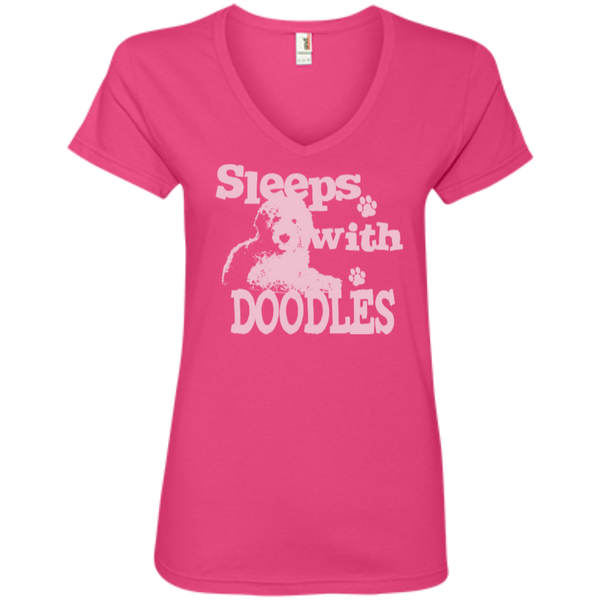 Sleeps With Doodles (Pink) - Ladies V-Neck