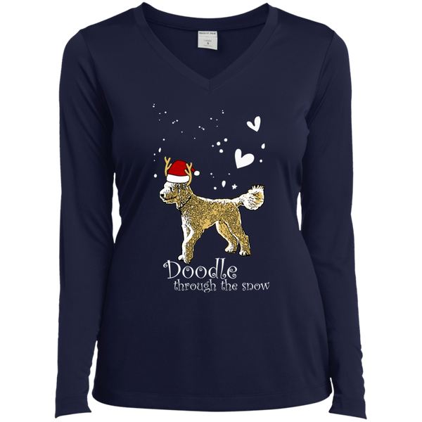 Doodle Through The Snow - Ladies LS V-Neck T-Shirt