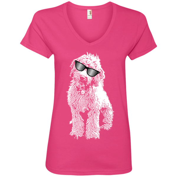 Doodle With Glasses - Ladies V-Neck Tee