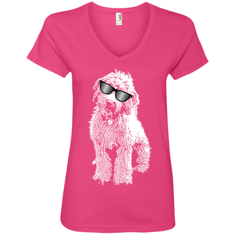 Doodle With Glasses - Ladies V-Neck Tee