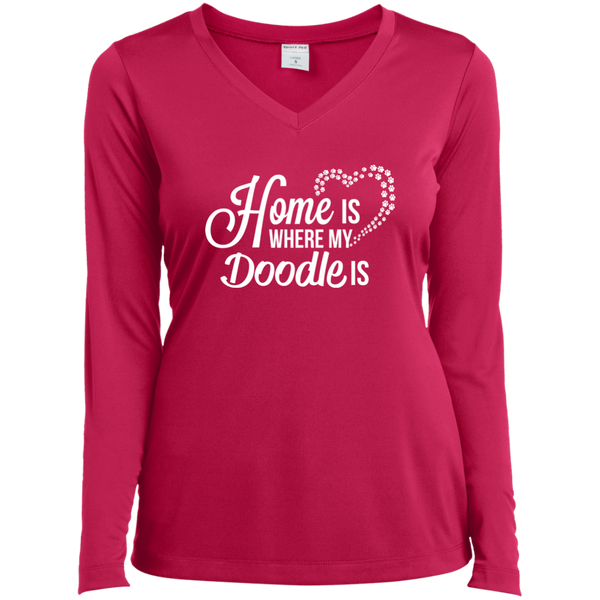 Home Is Where My Doodle Is - Ladies' LS V-Neck T-Shirt