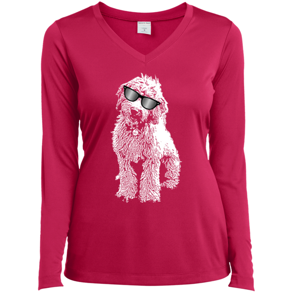 Doodle With Glasses - Ladies Long Sleeve Vneck