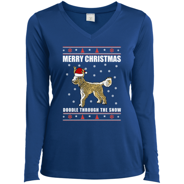 Doodle Through The Snow (Christmas Sweater) - Ladies' LS V-Neck T-Shirt