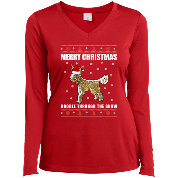 Doodle Through The Snow (Christmas Sweater) - Ladies' LS V-Neck T-Shirt