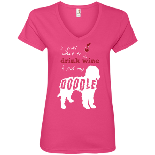 Drink Wine And Pet My Doodle - Ladies V-Neck