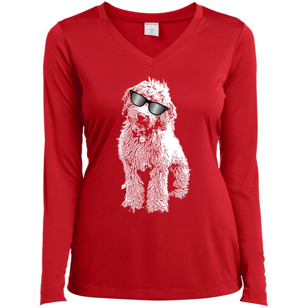Doodle With Glasses - Ladies Long Sleeve Vneck