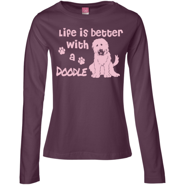 Life Is Better With A Doodle (Pink) - Ladies Long Sleeve T-Shirt