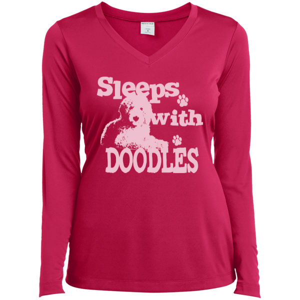 Sleeps With Doodles - Ladies Long Sleeve V-Neck