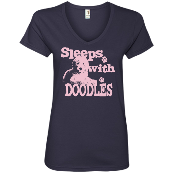 Sleeps With Doodles (Pink) - Ladies V-Neck