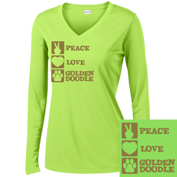 Peace Love Goldendoodle - Ladies Long Sleeve Performance V-Neck