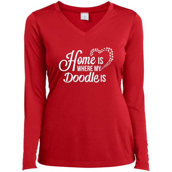 Home Is Where My Doodle Is - Ladies' LS V-Neck T-Shirt