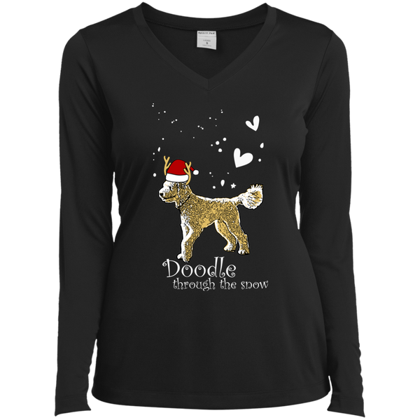 Doodle Through The Snow - Ladies LS V-Neck T-Shirt