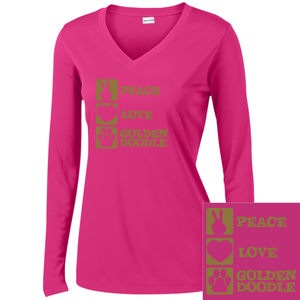 Peace Love Goldendoodle - Ladies Long Sleeve Performance V-Neck