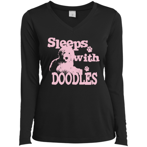 Sleeps With Doodles - Ladies Long Sleeve V-Neck