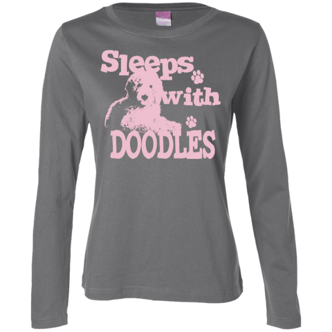 Sleeps With Doodles (Pink) - Ladies Long Sleeve T-Shirt