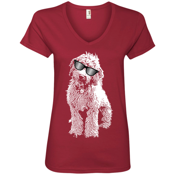 Doodle With Glasses - Ladies V-Neck Tee