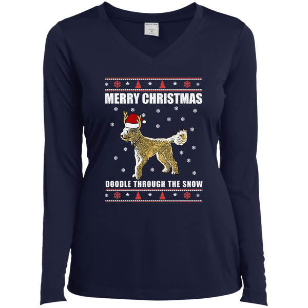 Doodle Through The Snow (Christmas Sweater) - Ladies' LS V-Neck T-Shirt