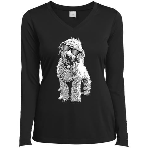 Doodle With Glasses - Ladies Long Sleeve Vneck