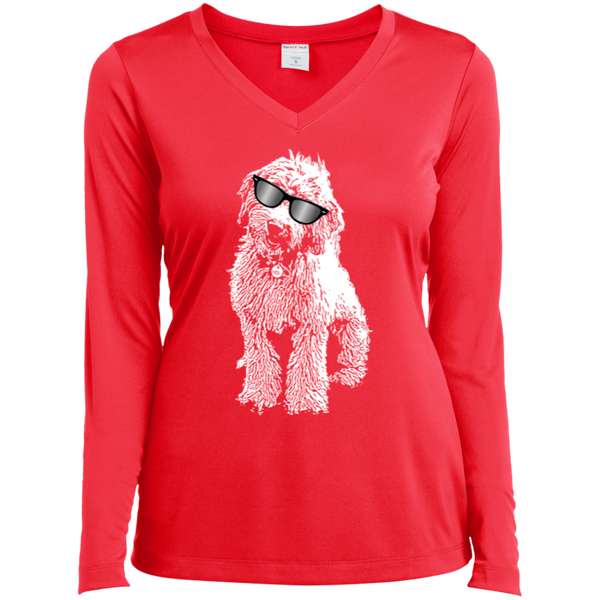 Doodle With Glasses - Ladies Long Sleeve Vneck