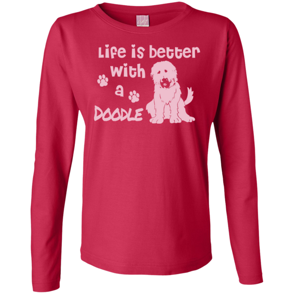 Life Is Better With A Doodle (Pink) - Ladies Long Sleeve T-Shirt
