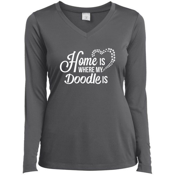 Home Is Where My Doodle Is - Ladies' LS V-Neck T-Shirt