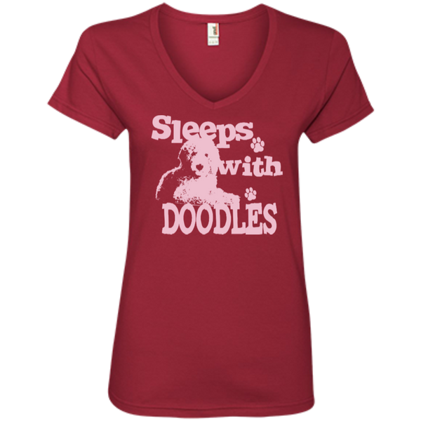 Sleeps With Doodles (Pink) - Ladies V-Neck