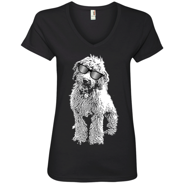 Doodle With Glasses - Ladies V-Neck Tee