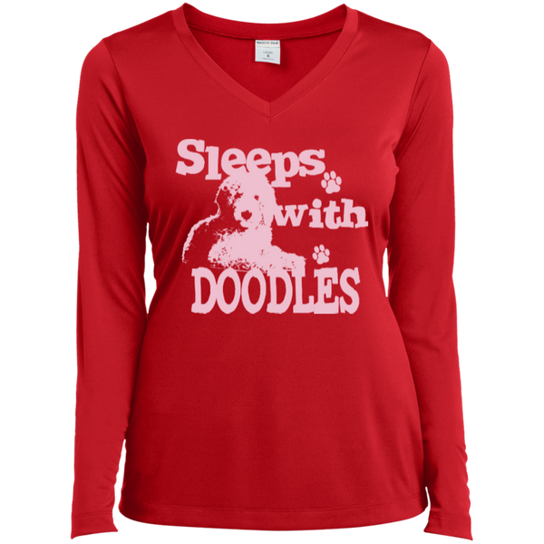 Sleeps With Doodles - Ladies Long Sleeve V-Neck