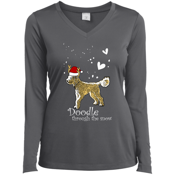 Doodle Through The Snow - Ladies LS V-Neck T-Shirt