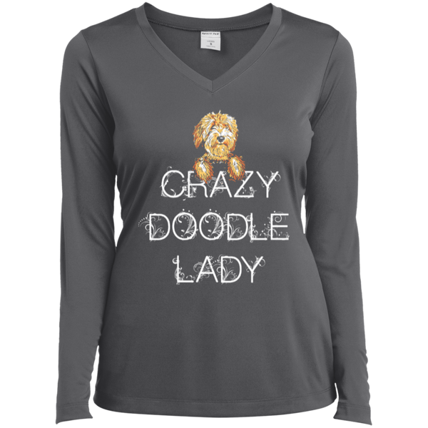 Crazy Doodle Lady - Ladies Long Sleeve V-Neck