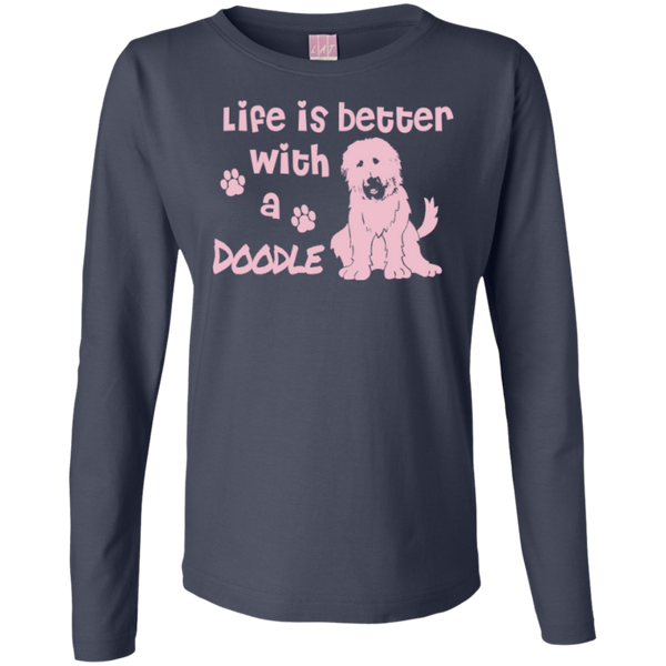 Life Is Better With A Doodle (Pink) - Ladies Long Sleeve T-Shirt