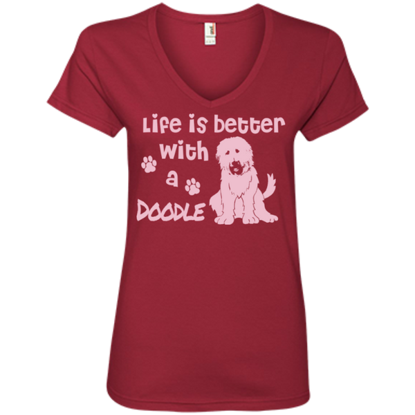 Life Is Better With A Doodle (Pink) - Ladies V-Neck