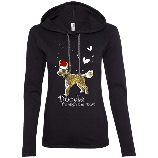 Doodle Through The Snow - Ladies LS T-Shirt Hoodie