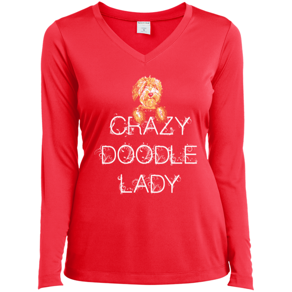 Crazy Doodle Lady - Ladies Long Sleeve V-Neck