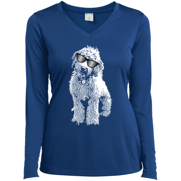 Doodle With Glasses - Ladies Long Sleeve Vneck