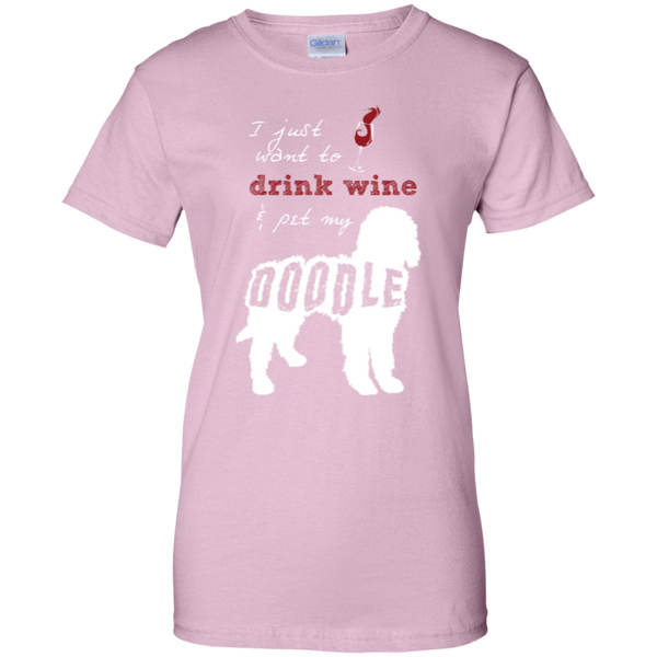 Drink Wine And Pet My Doodle - Gildan Ladies T-Shirt