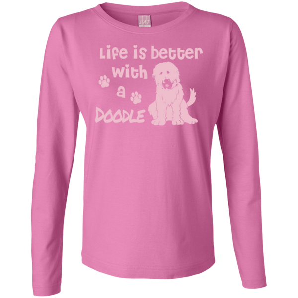 Life Is Better With A Doodle (Pink) - Ladies Long Sleeve T-Shirt