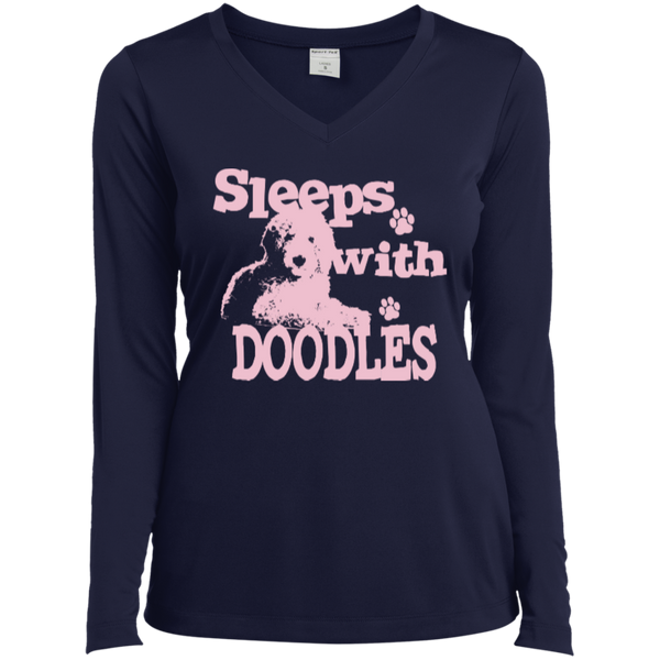 Sleeps With Doodles - Ladies Long Sleeve V-Neck