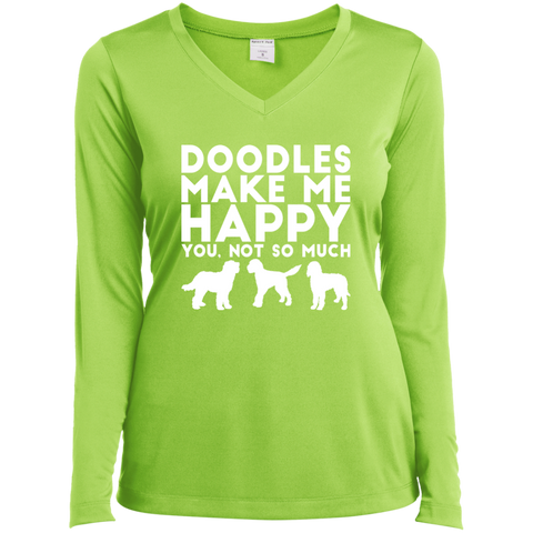 Doodles Make Me Happy - Ladies' LS V-Neck T-Shirt