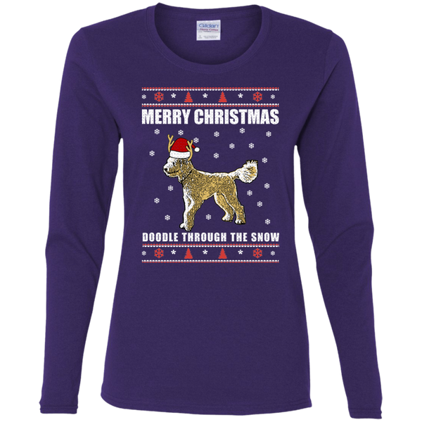 Doodle Through The Snow (Christmas Sweater) - Gildan Ladies' LS T-Shirt