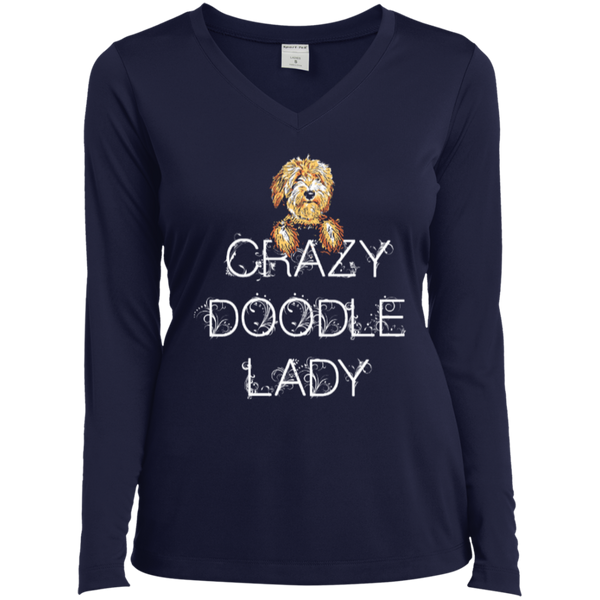 Crazy Doodle Lady - Ladies Long Sleeve V-Neck