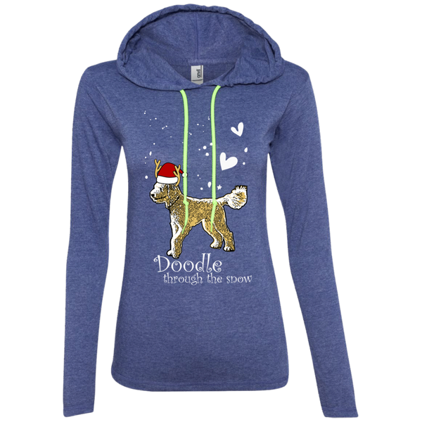 Doodle Through The Snow - Ladies LS T-Shirt Hoodie