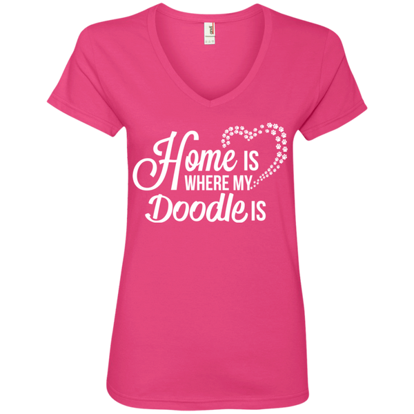 Home Is Where My Doodle Is - Ladies' V-Neck T-Shirt