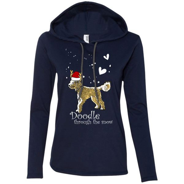 Doodle Through The Snow - Ladies LS T-Shirt Hoodie