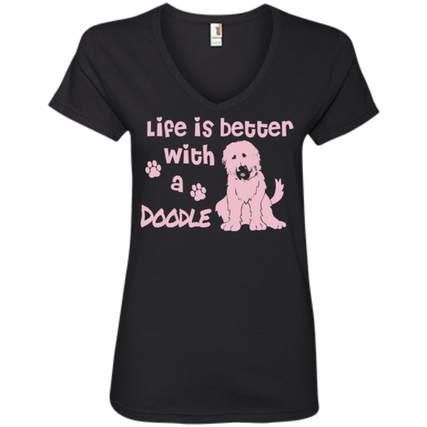 Life Is Better With A Doodle (Pink) - Ladies V-Neck