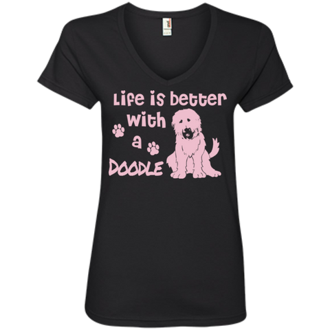 Life Is Better With A Doodle (Pink) - Ladies V-Neck