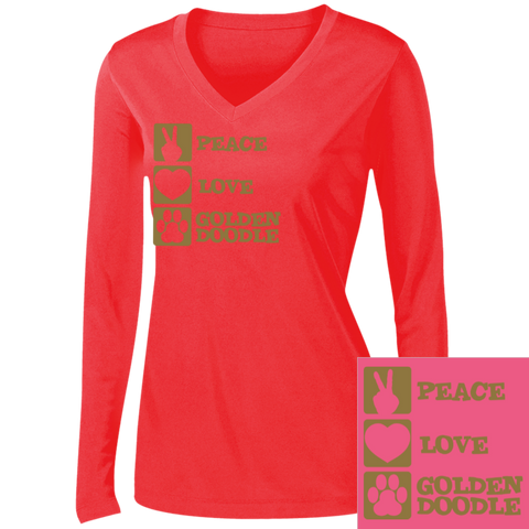 Peace Love Goldendoodle - Ladies Long Sleeve Performance V-Neck