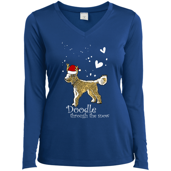 Doodle Through The Snow - Ladies LS V-Neck T-Shirt